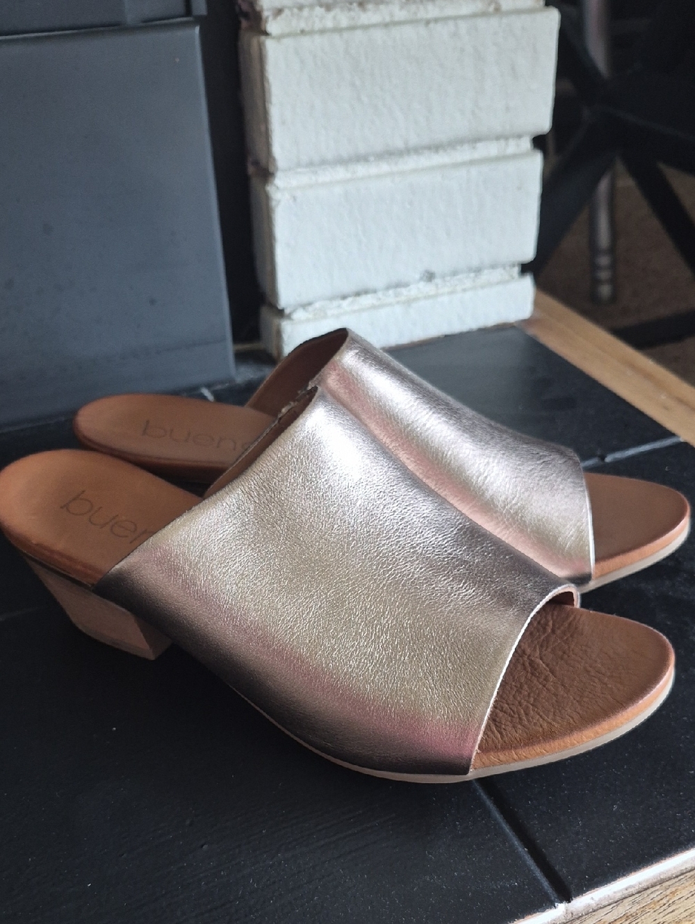 Bueno Metallic Gold Slide Mules, Size 40, Never Worn